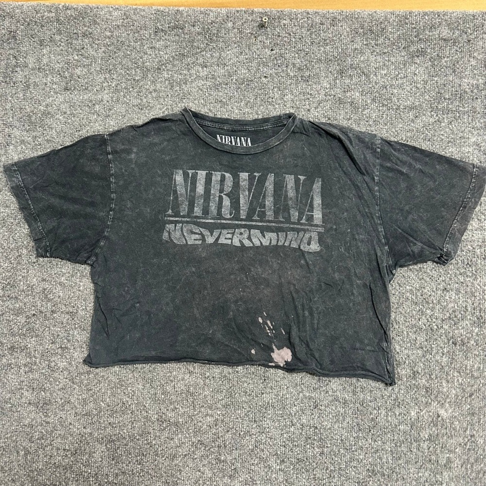Nirvana T-Shirt Womens Size M Black Mineral Wash Cropped Nevermind Band Graphic
